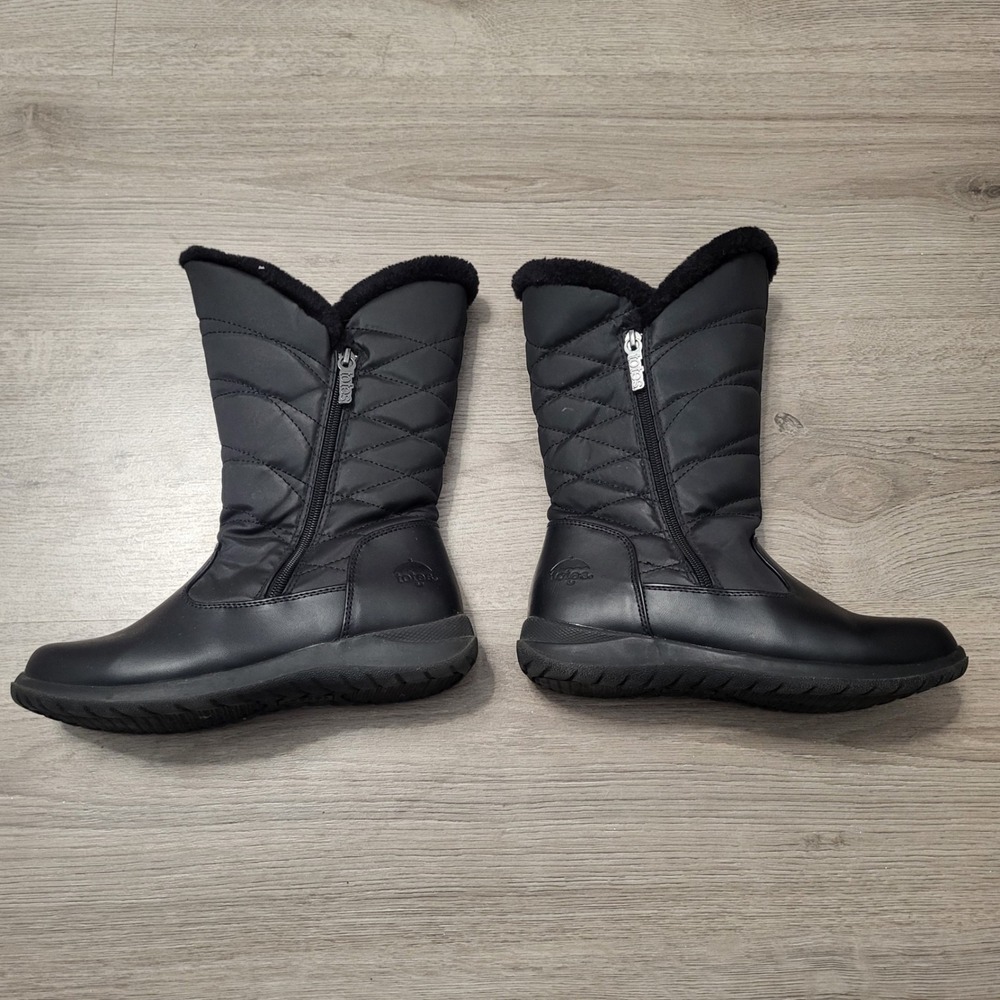 Totes Jazzy Black Quilted Faux Fur Lined Winter Boots Womens 7 Rain Snow Cozy